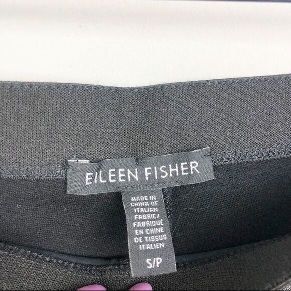 EILEEN FISHER | Genuine Leather Panel Ponte Knit Black Pants Women’s Size Small - Picture 7 of 11
